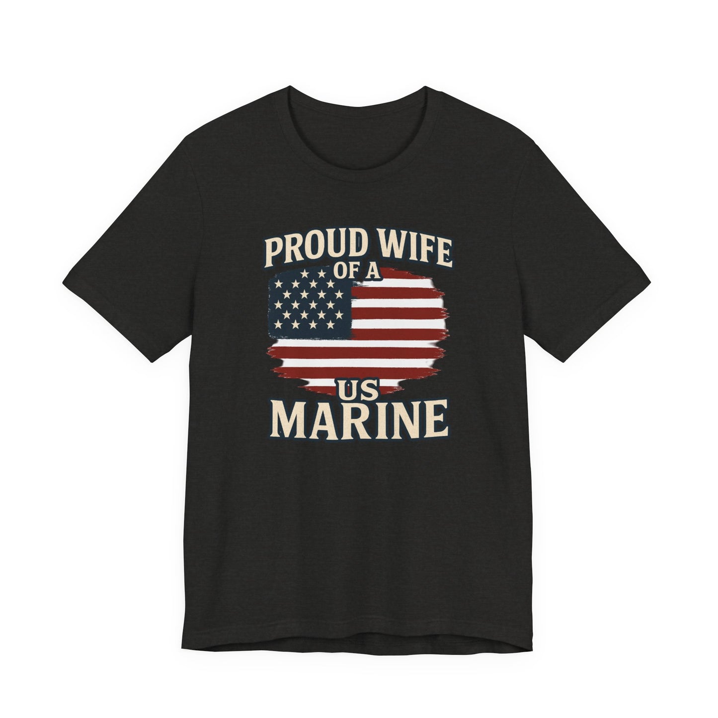 Proud Wife of a US Marine T-Shirt — American Flag Military Spouse Tee